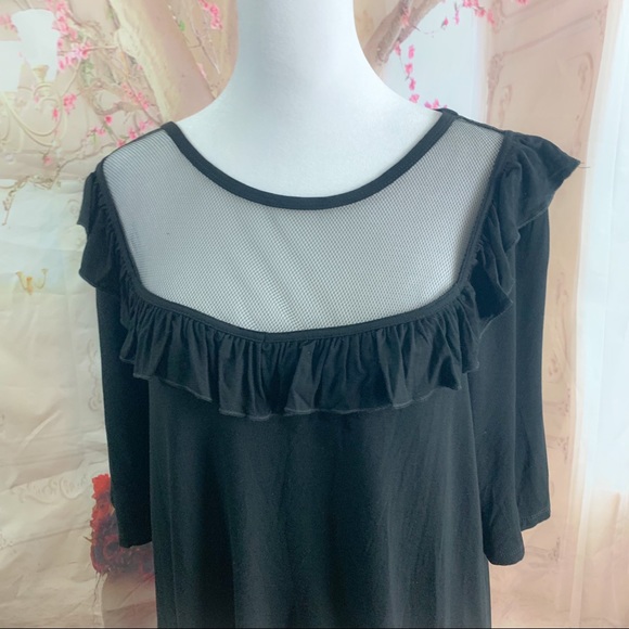 NEW Eloquii Ruffle Mesh Yoke Blouse in Black - Picture 2 of 10
